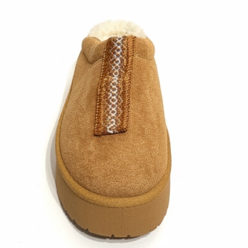 LINZO Women's Platform Slip-On Slippers Tan Sherpa Lined Size 7.5 - Picture 2 of 4
